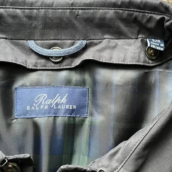 Ralph Ralph Lauren Black Navy Blue Trench Coat Size 52 Quiet Luxury Water Resist - Picture 2 of 8